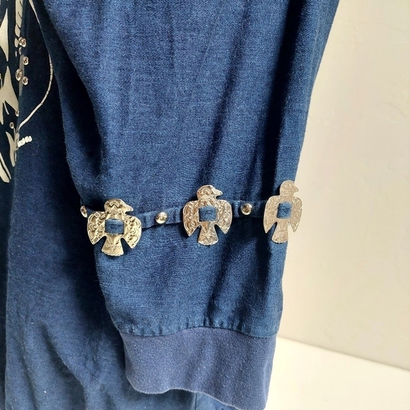 Lida Blue Chambray Top Shirt Southwestern‎ Art Vintage 80s Embelished Size L - Picture 11 of 13